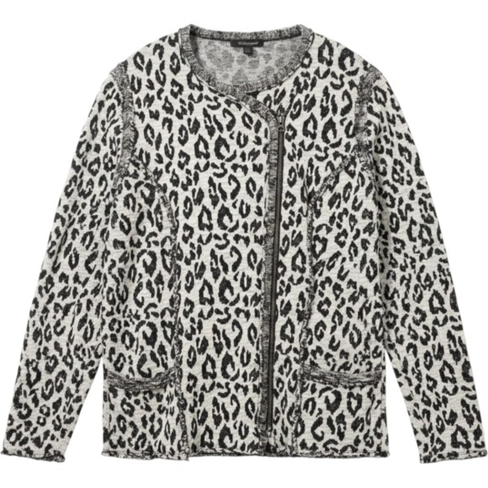Lucky Lotus Leopard Print‎ Zipper Knit Jacket Cardigan Sweater 3X